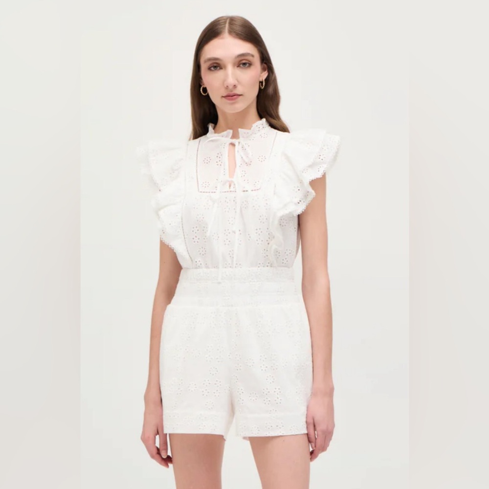 Hill House White Eyelet High Waist Women Shorts | M